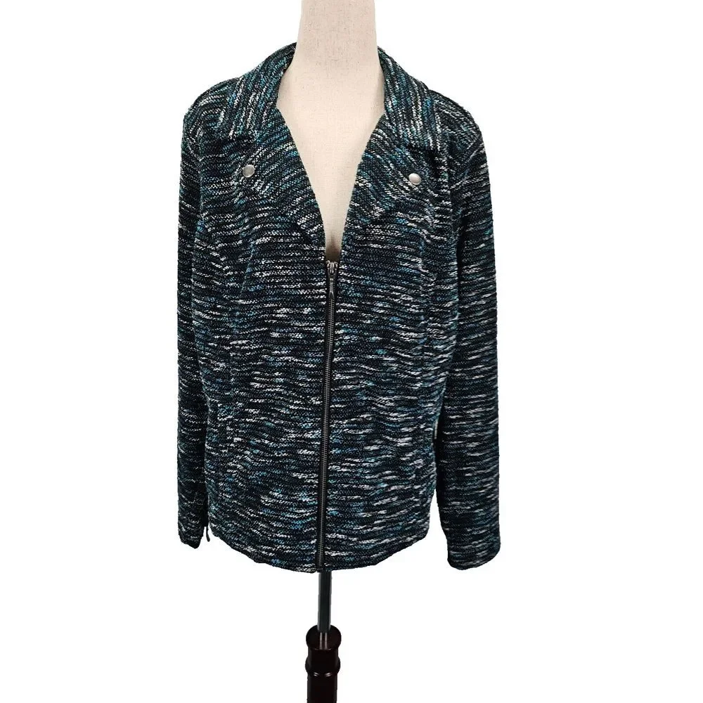 Christopher and Banks Boucle Short Jacket Women's Size L Multicolor Tweed Zipper